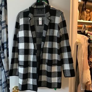 Talbots black and buffalo plaid sweater jacket- brand new